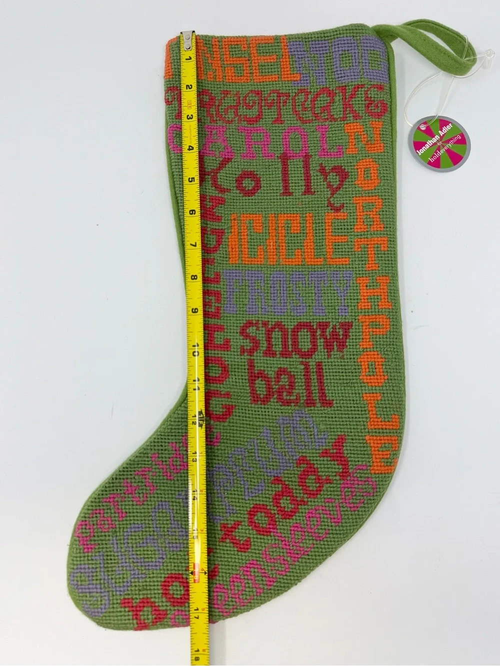 NWT Jonathan Adler Hold Everything Wool Needlepoint Holiday Stocking Multicolor